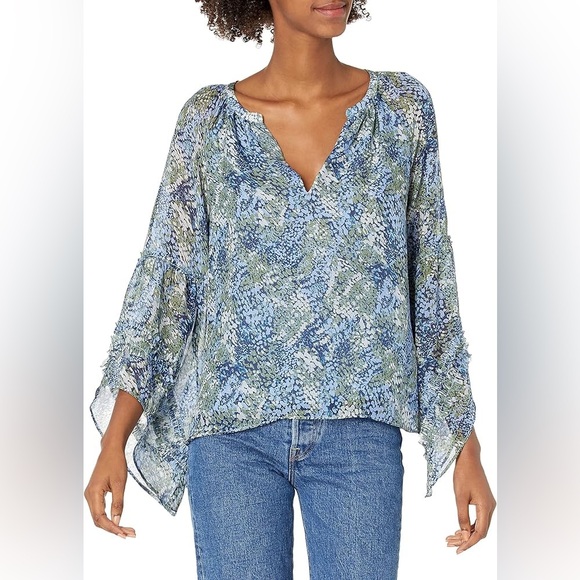 Ramy Brook Pennie 100% Silk Floral Kimono Sleeve Blouse Top size Medium Blue. 24 - Picture 1 of 9
